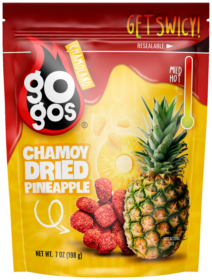 GOGOS Dried Pineapple 7oz pouch, front view with transparent background (no exterior shadow)