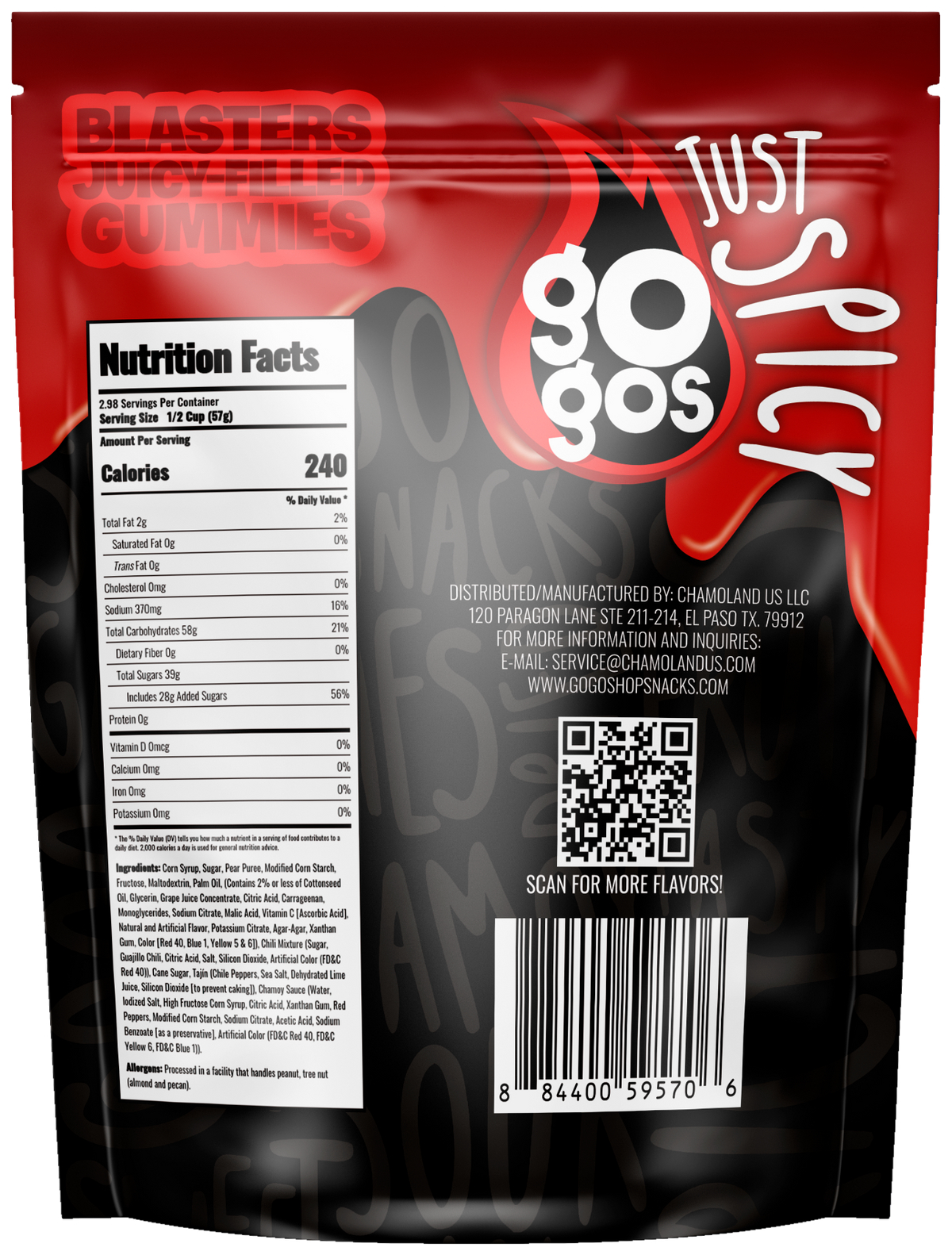 GOGOS Blasters 6oz pouch, back view with transparent background (no exterior shadow)