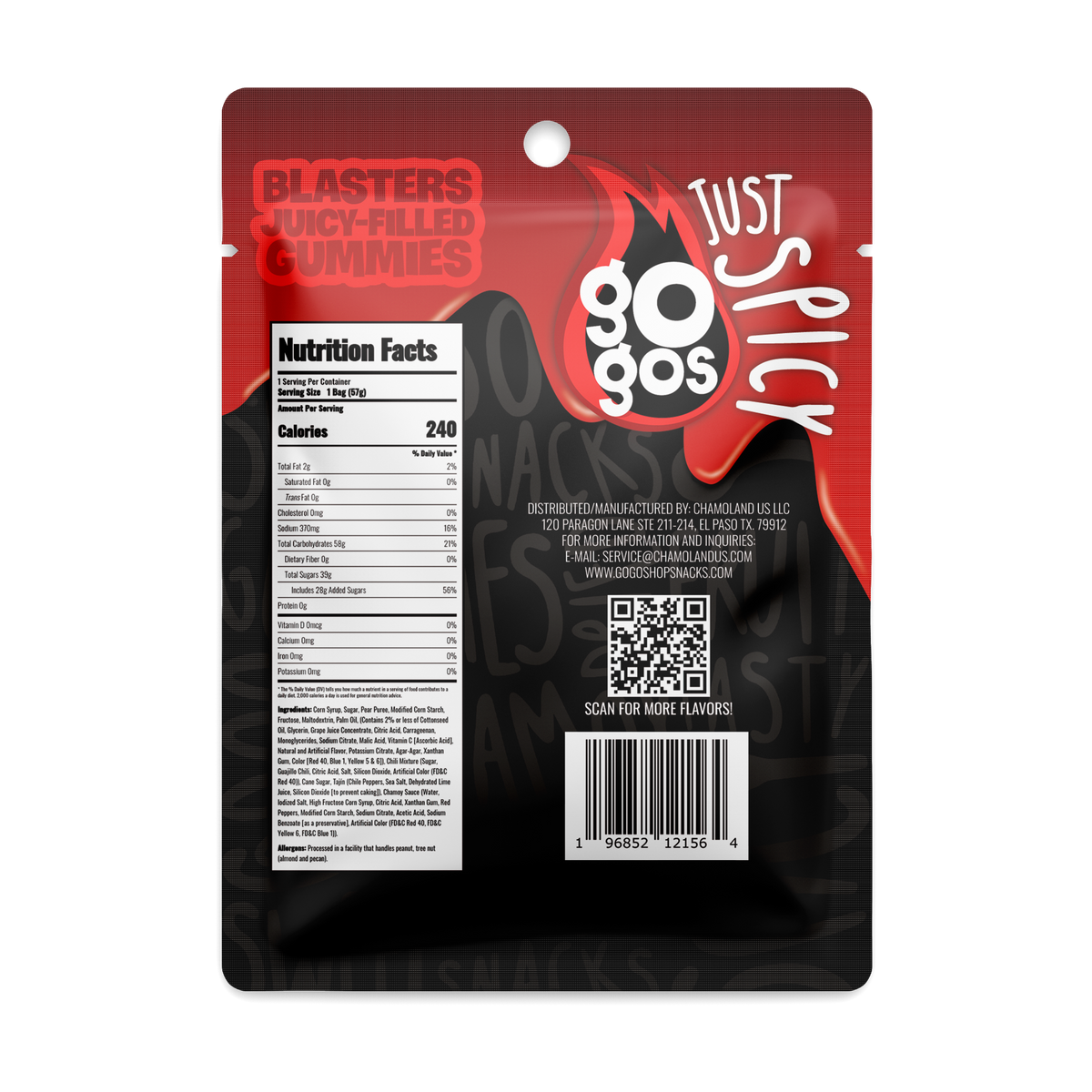 GOGOS Blasters Snack Size individual pouch back view