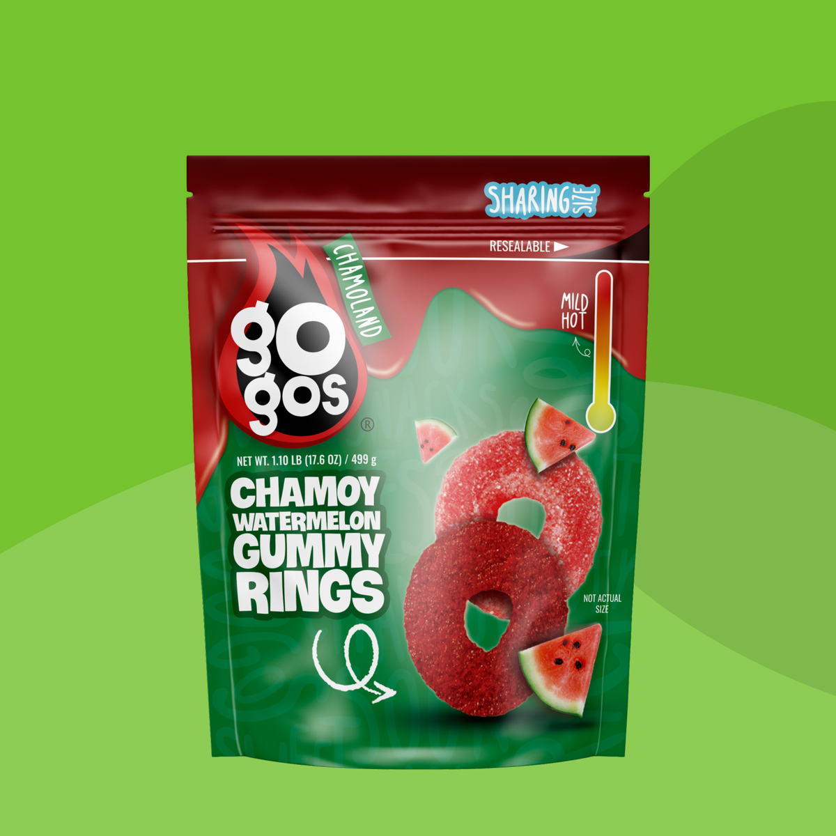 GOGOS catalog color — GOGOS Chamoy Watermelon Gummy Rings — Sharing Size 17.6 oz