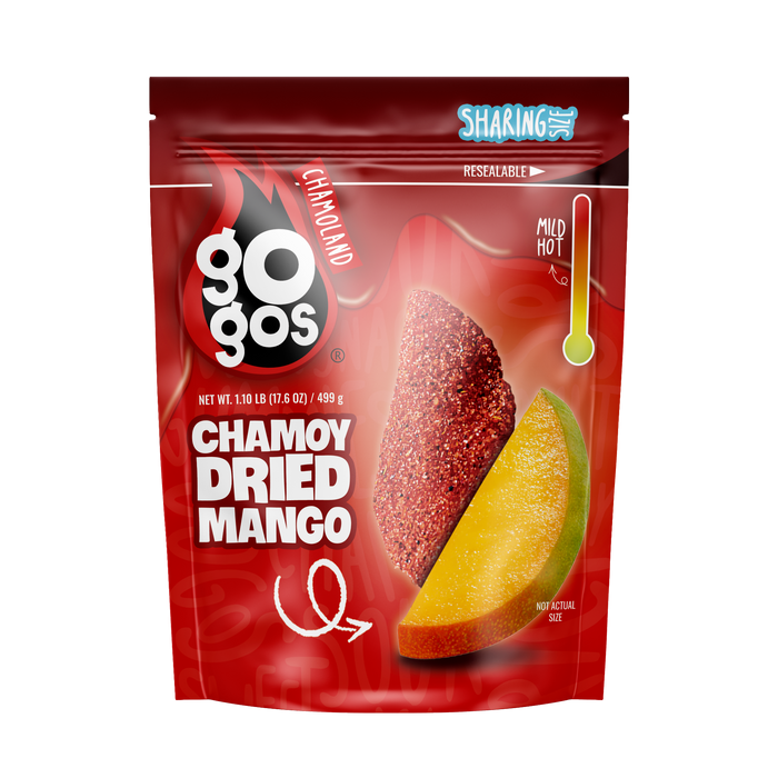Front of GOGOS Chamoy Dried Mango — Sharing Size 17.6 oz
