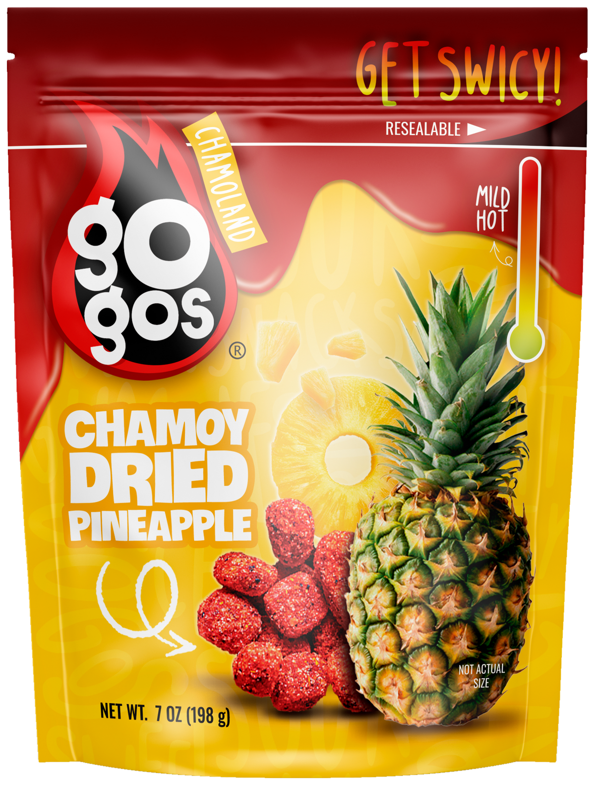 GOGOS Dried Pineapple 7oz pouch, front view with transparent background (no exterior shadow)