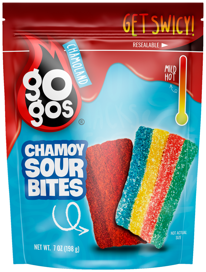 GOGOS Sour Bites 7oz pouch, front view with transparent background (no exterior shadow)
