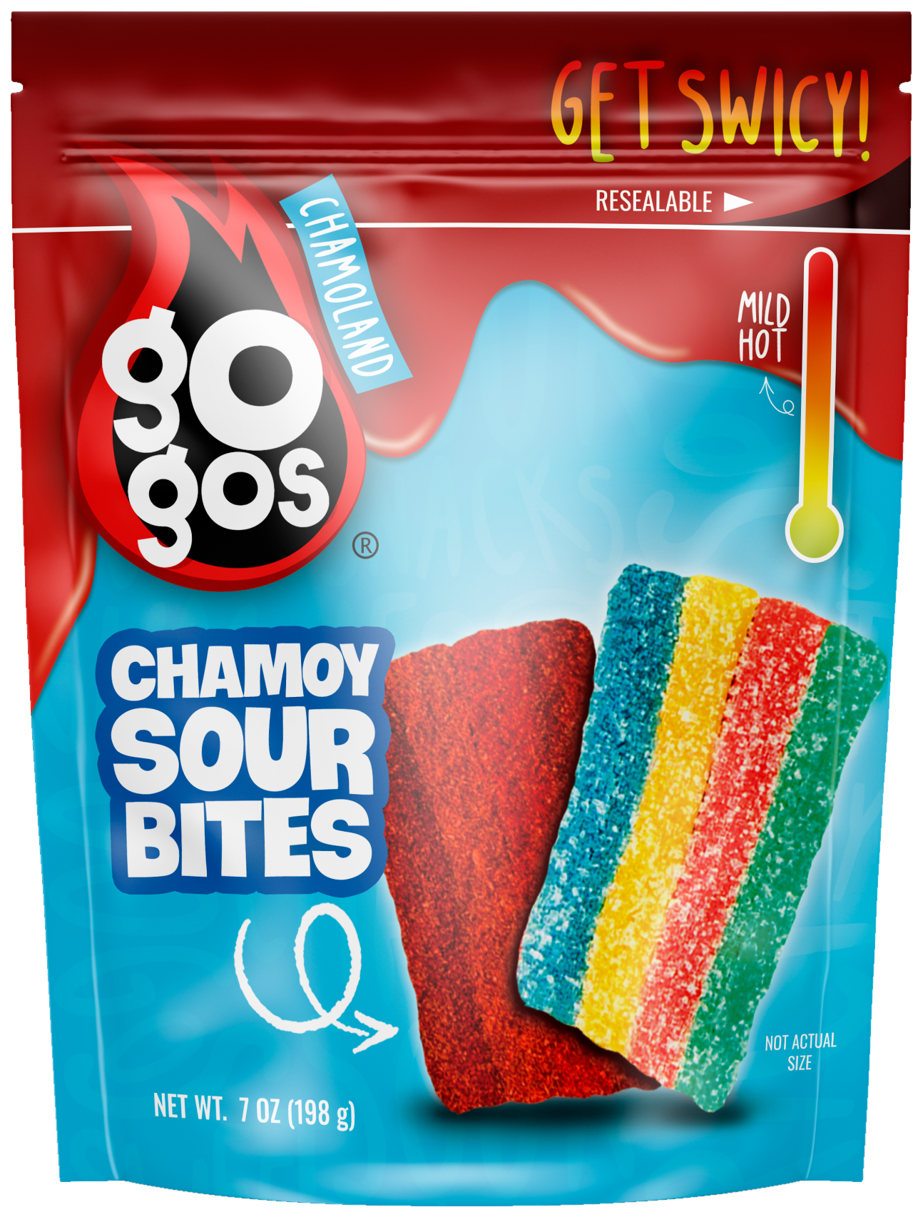 GOGOS Sour Bites 7oz pouch, front view with transparent background (no exterior shadow)