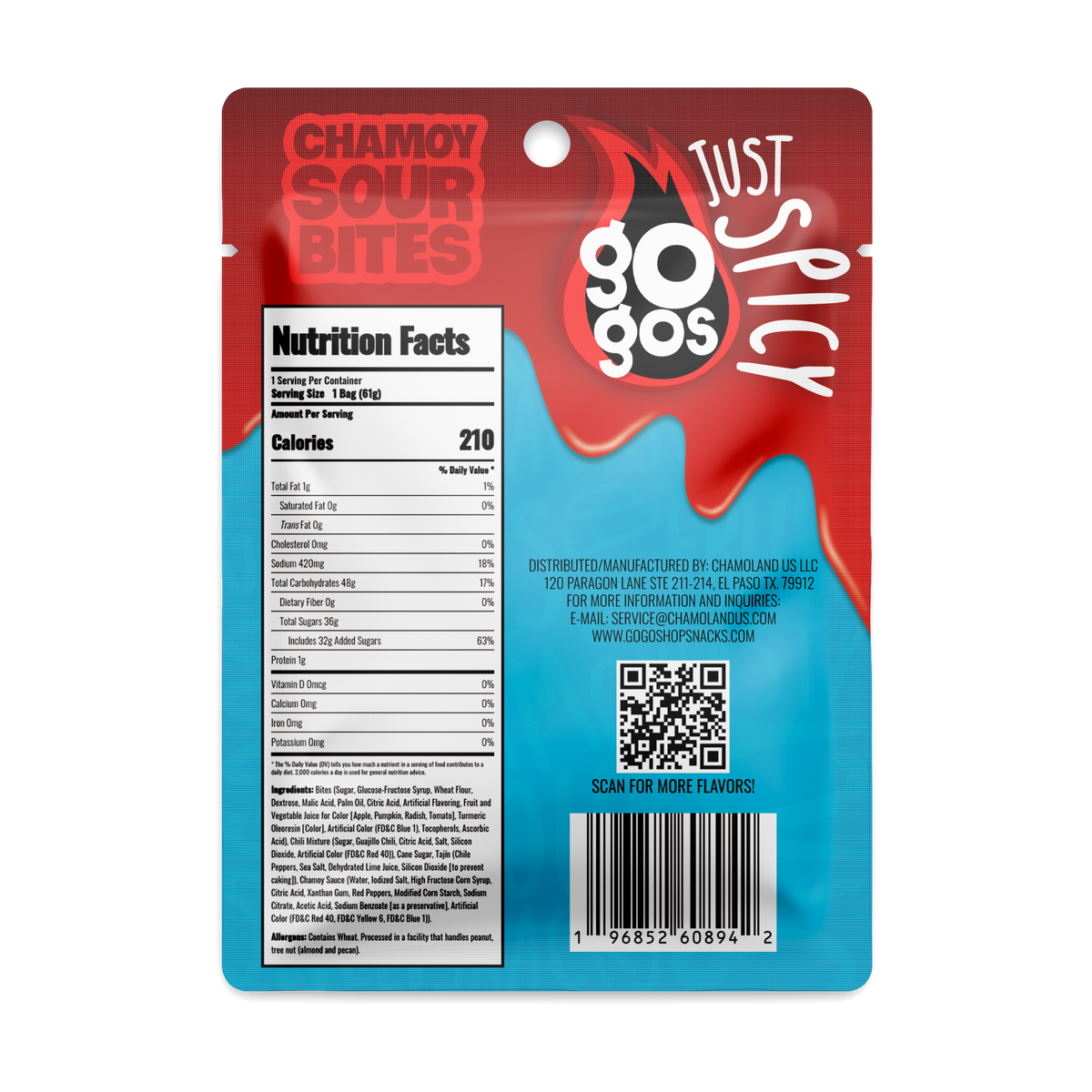 GOGOS Sour Bites Snack Size individual pouch back view
