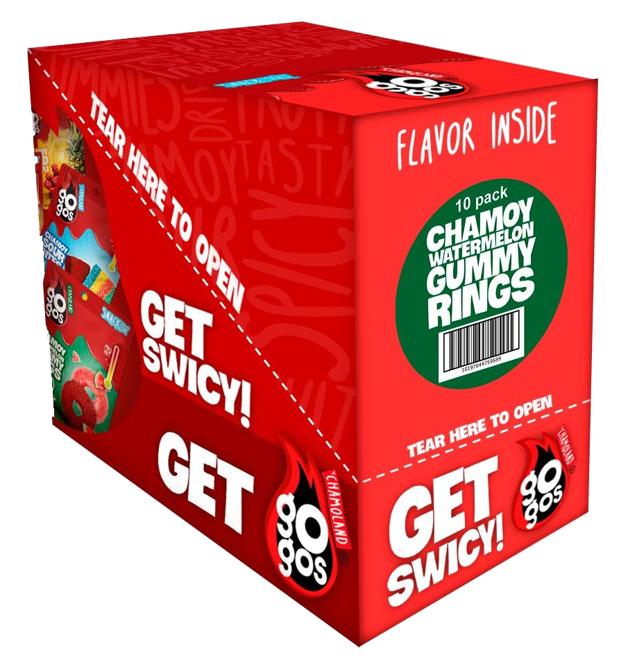 GOGOS Watermelon Gummy Rings Snack Size box of 10 — correct packaging, no shadow