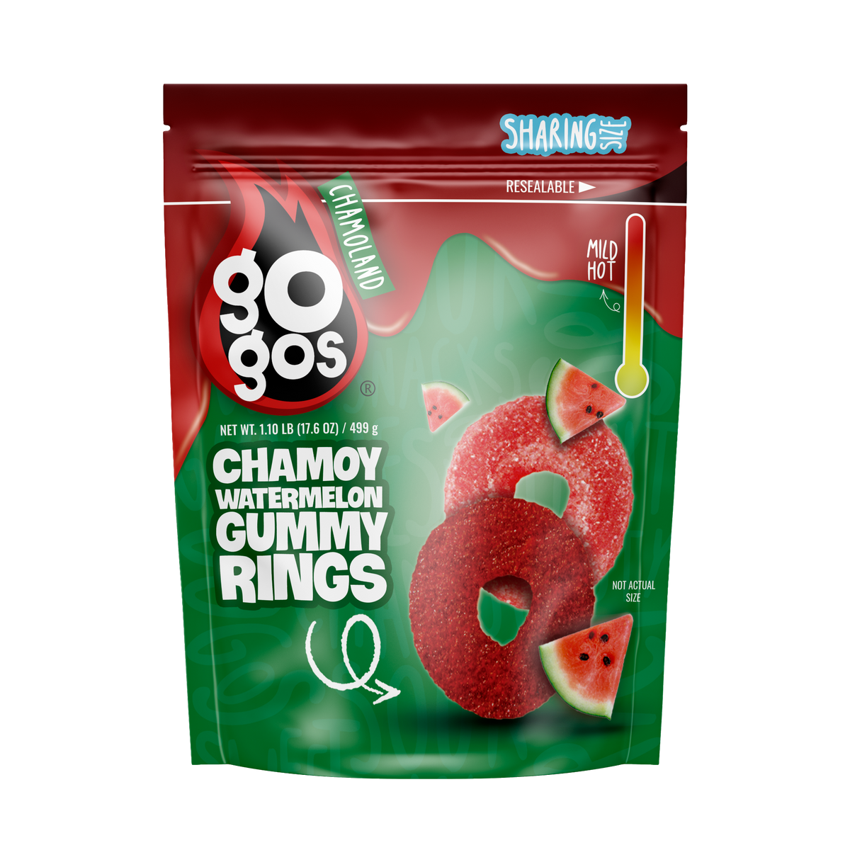 Front of GOGOS Chamoy Watermelon Gummy Rings — Sharing Size 17.6 oz