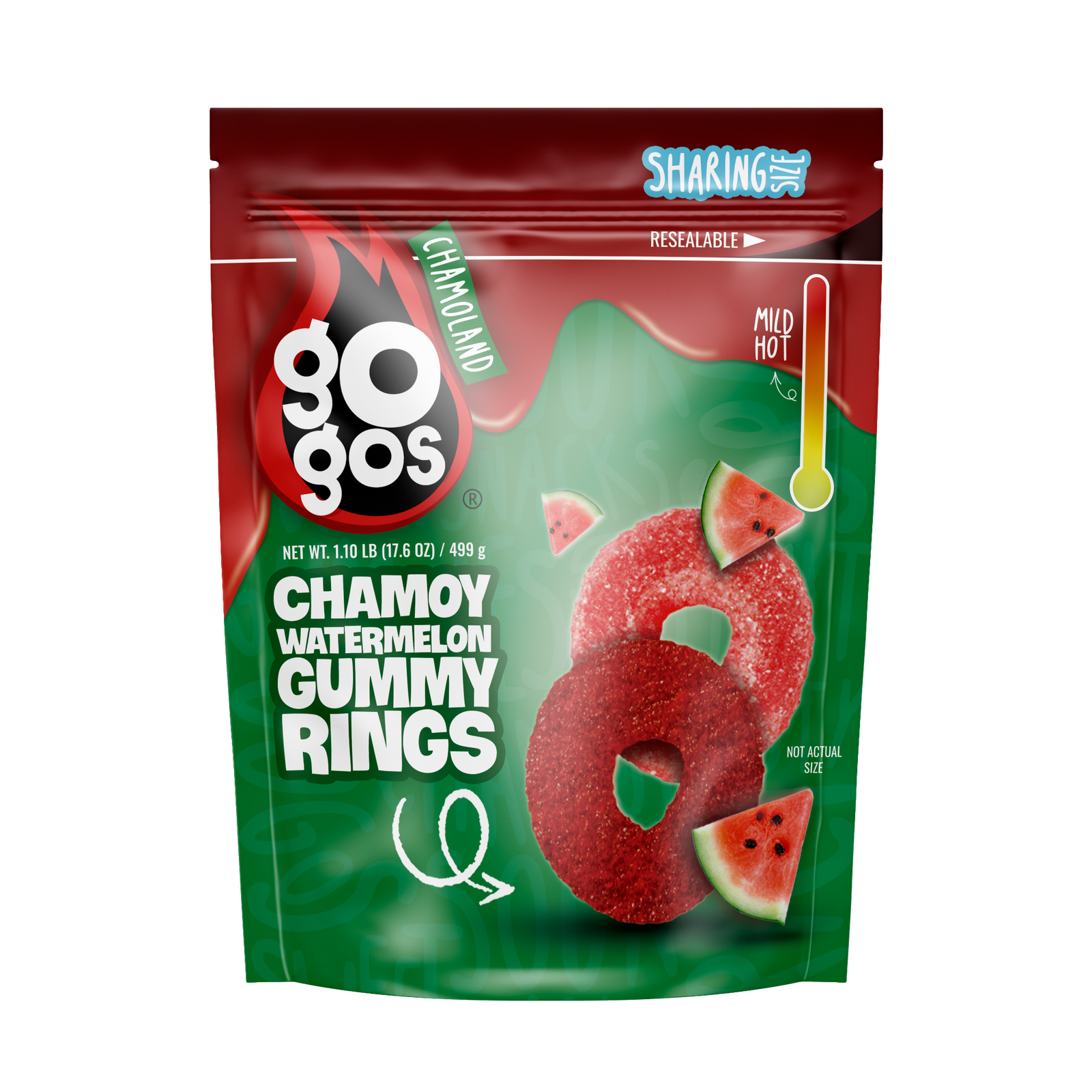 Front of GOGOS Chamoy Watermelon Gummy Rings — Sharing Size 17.6 oz